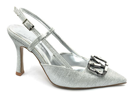 Feles V Toka Detaylı Arkası Açık Stiletto Kadın Topuklu Ayakkabı