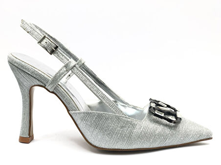 Feles V Toka Detaylı Arkası Açık Stiletto Kadın Topuklu Ayakkabı