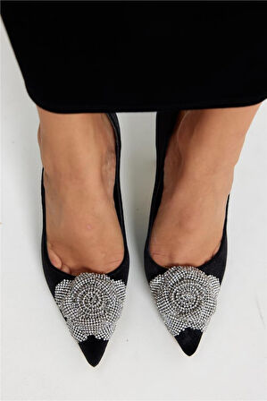 Feles Gül Taş Detaylı Stiletto Kadın Topuklu Ayakkabı