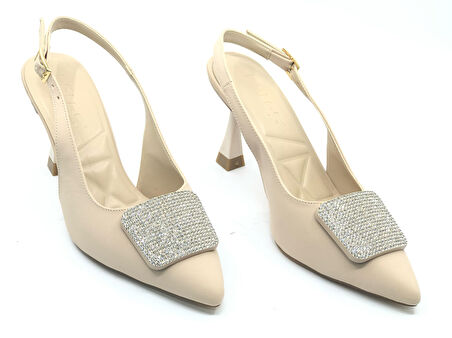 Feles Toka Taş Detaylı Arkası Açık Stiletto Kadın Topuklu Ayakkabı