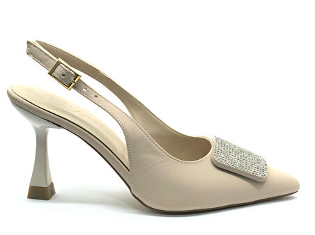 Feles Toka Taş Detaylı Arkası Açık Stiletto Kadın Topuklu Ayakkabı