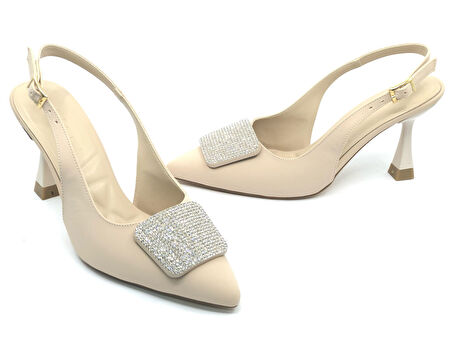 Feles Toka Taş Detaylı Arkası Açık Stiletto Kadın Topuklu Ayakkabı