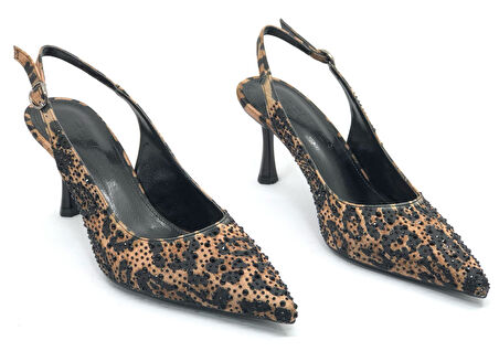 Feles Taş Detaylı Arkası Açık Stiletto Kadın Topuklu Ayakkabı