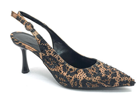 Feles Taş Detaylı Arkası Açık Stiletto Kadın Topuklu Ayakkabı