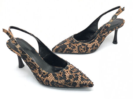 Feles Taş Detaylı Arkası Açık Stiletto Kadın Topuklu Ayakkabı