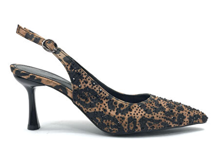 Feles Taş Detaylı Arkası Açık Stiletto Kadın Topuklu Ayakkabı