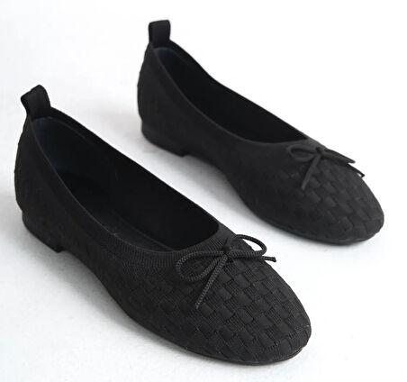 Feles Triko Fiyonk Detaylı Kadın Babet Ayakkabı