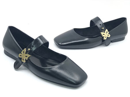 Feles Kemer Detaylı Küt Burun Kadın Babet Ayakkabı