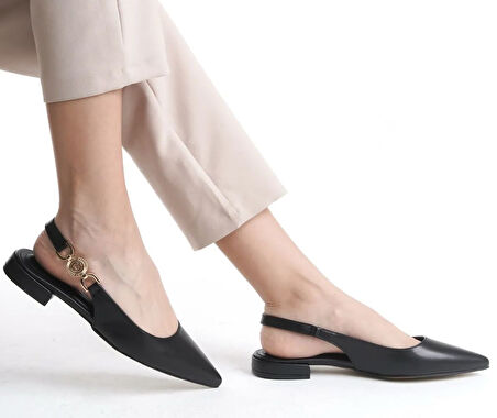 Feles Yan Toka Detaylı Arkası Açık Kadın Babet Ayakkabı