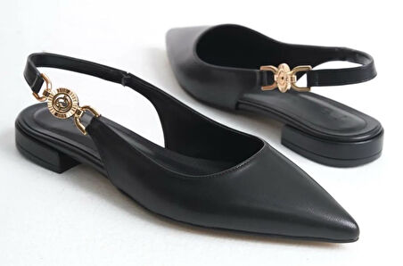 Feles Yan Toka Detaylı Arkası Açık Kadın Babet Ayakkabı