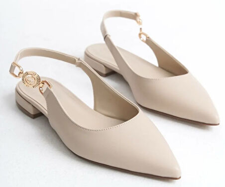 Feles Yan Toka Detaylı Arkası Açık Kadın Babet Ayakkabı