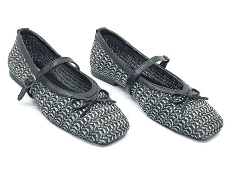 Feles Hasır Fiyonk Detaylı Kadın Babet Ayakkabı