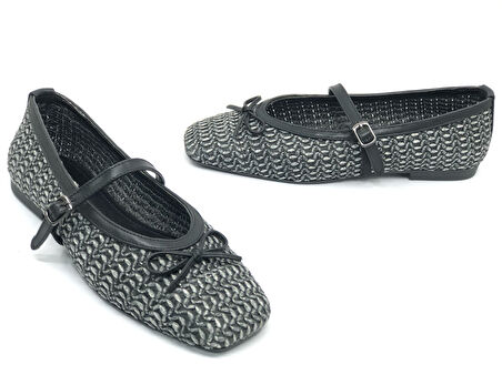 Feles Hasır Fiyonk Detaylı Kadın Babet Ayakkabı