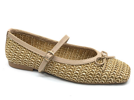 Feles Hasır Fiyonk Detaylı Kadın Babet Ayakkabı