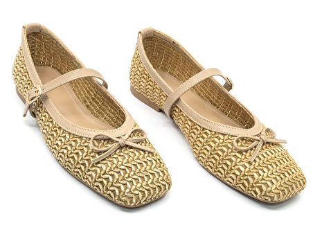 Feles Hasır Fiyonk Detaylı Kadın Babet Ayakkabı