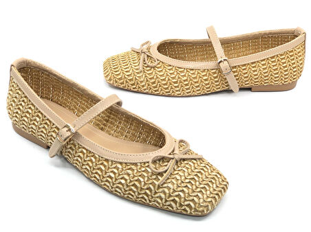 Feles Hasır Fiyonk Detaylı Kadın Babet Ayakkabı