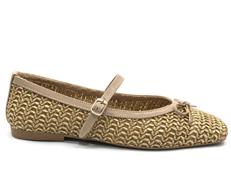 Feles Hasır Fiyonk Detaylı Kadın Babet Ayakkabı