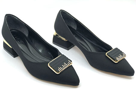 Feles Toka Detaylı Kısa Topuklu Kadın Babet Ayakkabı