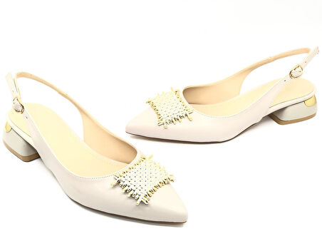 Feles Toka Detaylı Kısa Topuklu Arkası Açık Kadın Babet Ayakkabı