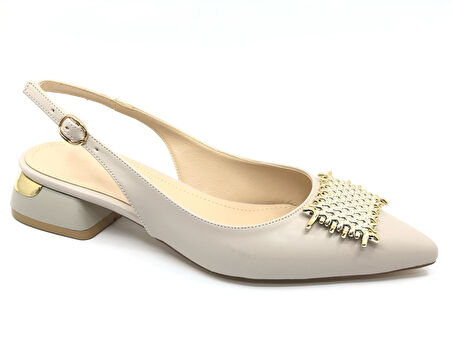 Feles Toka Detaylı Kısa Topuklu Arkası Açık Kadın Babet Ayakkabı