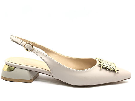 Feles Toka Detaylı Kısa Topuklu Arkası Açık Kadın Babet Ayakkabı