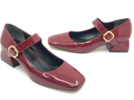 Feles Pars Jane Küt Burunlu Kadın Kısa Topuklu Kadın Babet Ayakkabı