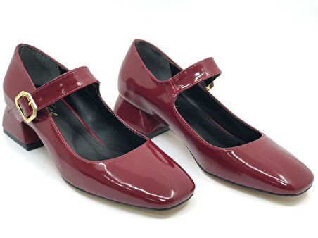 Feles Pars Jane Küt Burunlu Kadın Kısa Topuklu Kadın Babet Ayakkabı