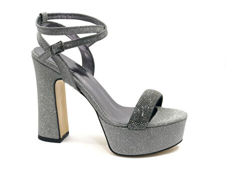 Feles 13 cm Yüksek Platform Tek Bant Topuklu Taşlı Kadın Abiye Ayakkabı