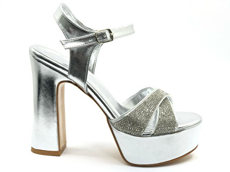 Feles 13 cm Yüksek Platform Çapraz Bant Topuklu Taşlı Kadın Abiye Ayakkabı