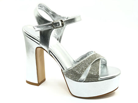 Feles 13 cm Yüksek Platform Çapraz Bant Topuklu Taşlı Kadın Abiye Ayakkabı