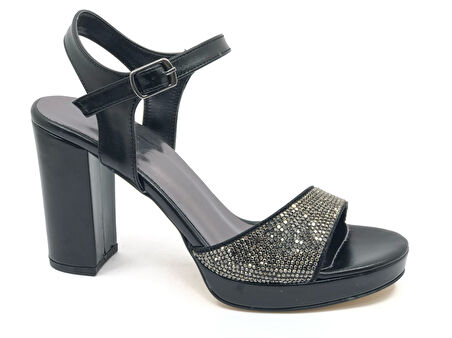 Feles Taşlı Platform Tek Bant Topuklu Kadın Abiye Ayakkabı