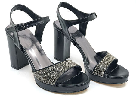 Feles Taşlı Platform Tek Bant Topuklu Kadın Abiye Ayakkabı