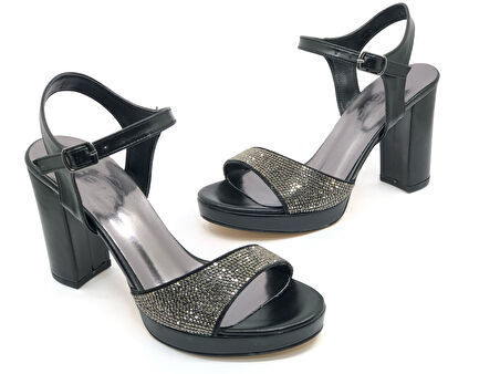 Feles Taşlı Platform Tek Bant Topuklu Kadın Abiye Ayakkabı