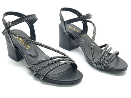 Mehtap Çapraz Üç Şerit Taşlı 5 cm Kadın Abiye Topuklu Ayakkabı