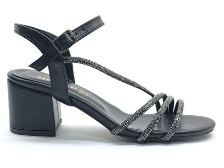 Mehtap Çapraz Üç Şerit Taşlı 5 cm Kadın Abiye Topuklu Ayakkabı