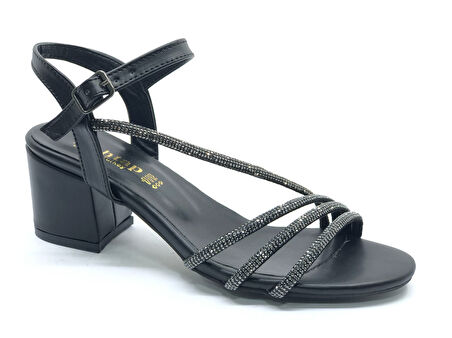 Mehtap Çapraz Üç Şerit Taşlı 5 cm Kadın Abiye Topuklu Ayakkabı