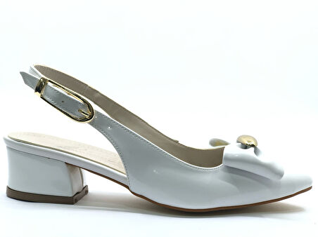 Mehtap Arkası Açık Fiyonk Detaylı Klasik Kadın Topuklu Ayakkabı