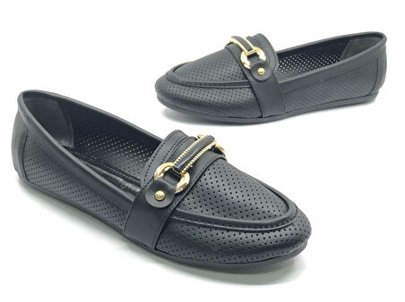 Mehtap Toka Detaylı Delikli Düz Taban Kadın Babet Ayakkabı