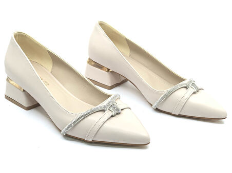 Mehtap Taş Detaylı Kısa Topuklu Kadın Babet Ayakkabı