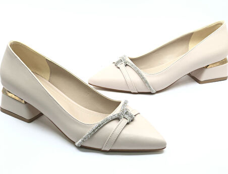 Mehtap Taş Detaylı Kısa Topuklu Kadın Babet Ayakkabı