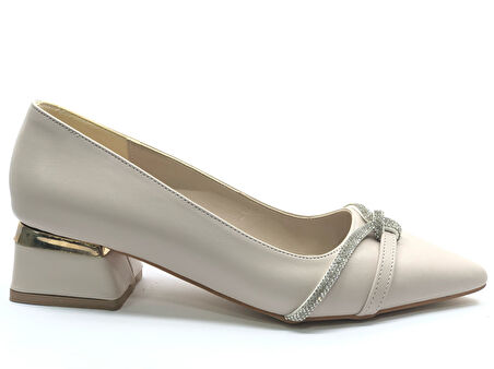 Mehtap Taş Detaylı Kısa Topuklu Kadın Babet Ayakkabı