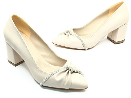 Mehtap Düğüm Taş Detaylı 6 cm Topuklu Kadın Klasik Ayakkabı