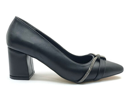 Mehtap Şerit Düğüm Taş Detaylı Topuklu Kadın Klasik Ayakkabı