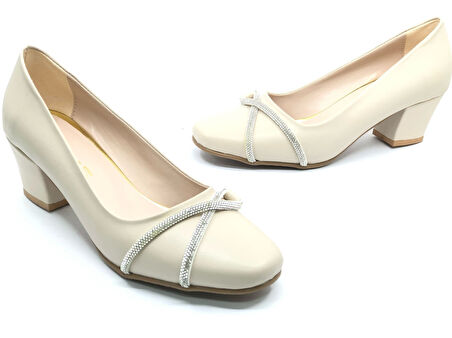 Mehtap Şerit Detaylı Topuklu Kadın Klasik Ayakkabı