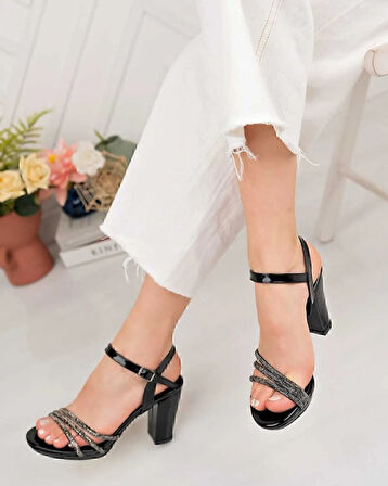 İremsu Üç Şerit Taş Detaylı İnce Platform Kadın Abiye Ayakkabı