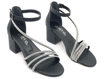 İremsu Dört Şerit Taş Detaylı Kısa Topuklu Kadın Abiye Ayakkabı