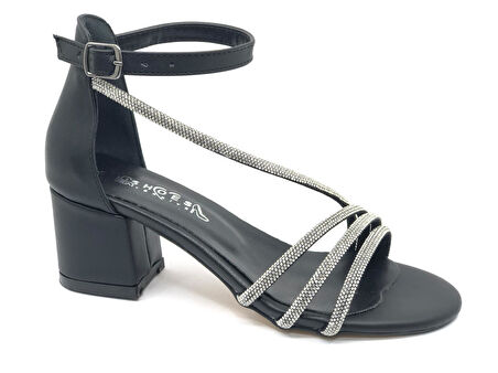 İremsu Dört Şerit Taş Detaylı Kısa Topuklu Kadın Abiye Ayakkabı