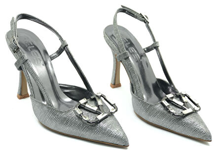 Feles V Toka Detaylı Arkası Açık Stiletto Kadın Topuklu Ayakkabı