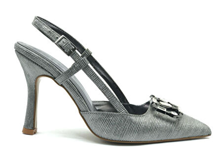 Feles V Toka Detaylı Arkası Açık Stiletto Kadın Topuklu Ayakkabı