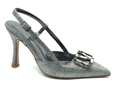 Feles V Toka Detaylı Arkası Açık Stiletto Kadın Topuklu Ayakkabı